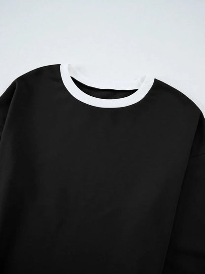 Contrast Trim Round Neck Top and Pants Set - Plush Fashion Hub