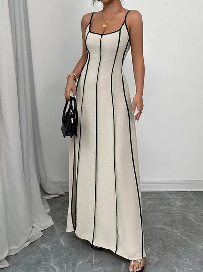 Contrast Trim Spaghetti Strap Maxi Dress - Plush Fashion Hub