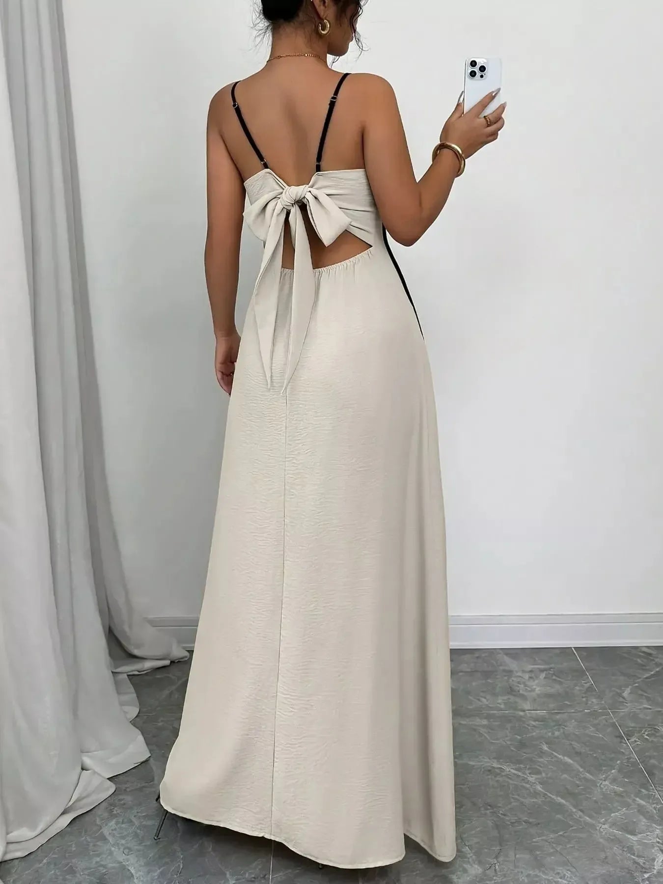 Contrast Trim Spaghetti Strap Maxi Dress - Plush Fashion Hub