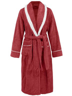 Trendsi plush navy pajama nightgown with contrast trim, tie waist, and side pockets, featuring a comfortable relaxed fit.