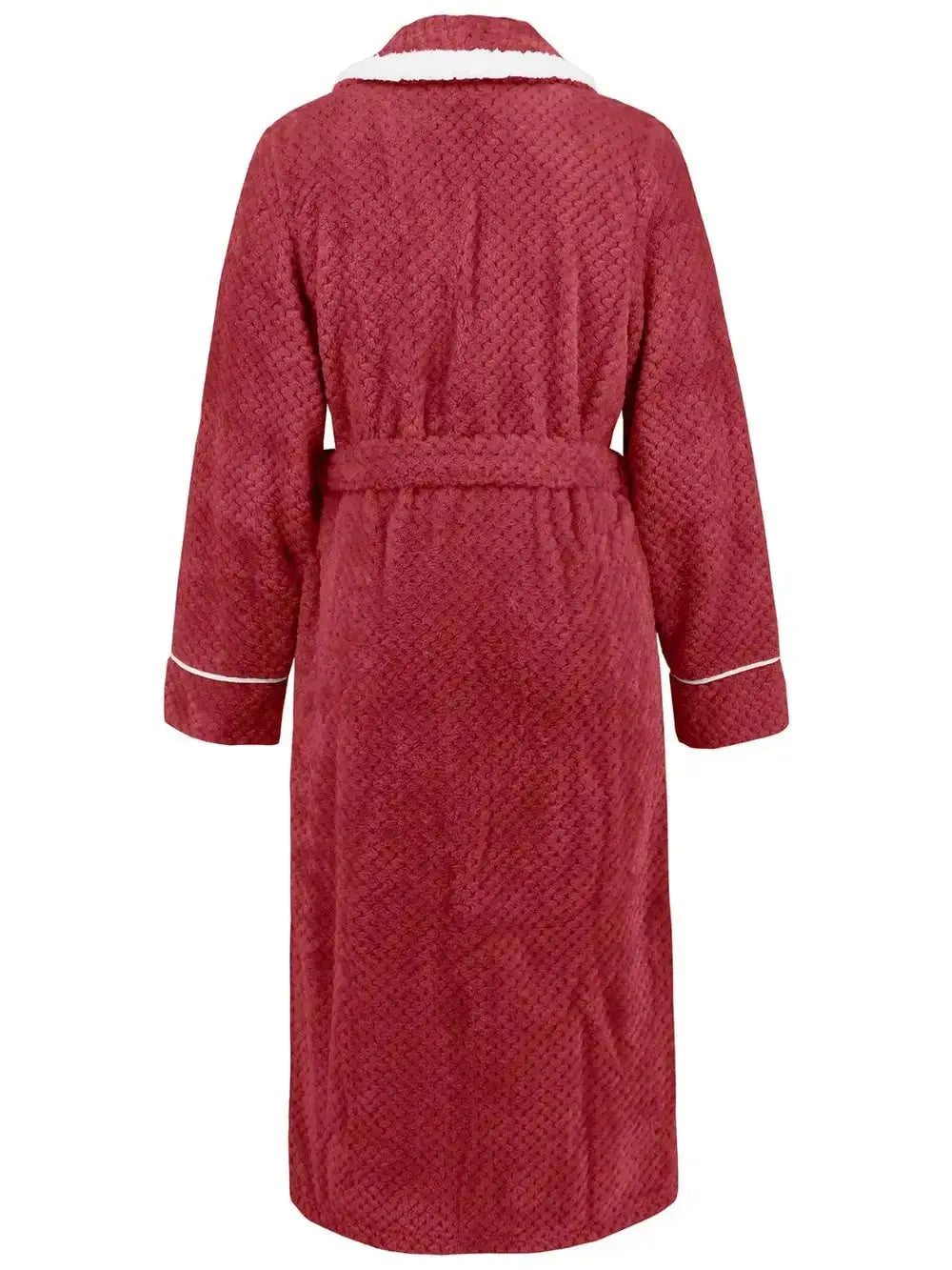 Trendsi plush navy pajama nightgown with contrast trim, tie waist, and pockets, perfect for comfortable lounging.