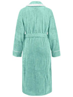 Trendsi plush navy nightgown with contrast trim, tie waist, and pockets, perfect for comfortable lounge or sleep wear.