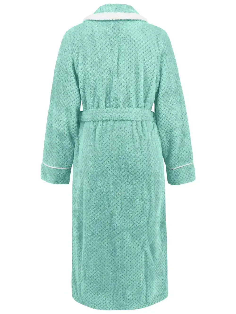 Trendsi plush navy nightgown with contrast trim, tie waist, and pockets, perfect for comfortable lounge or sleep wear.