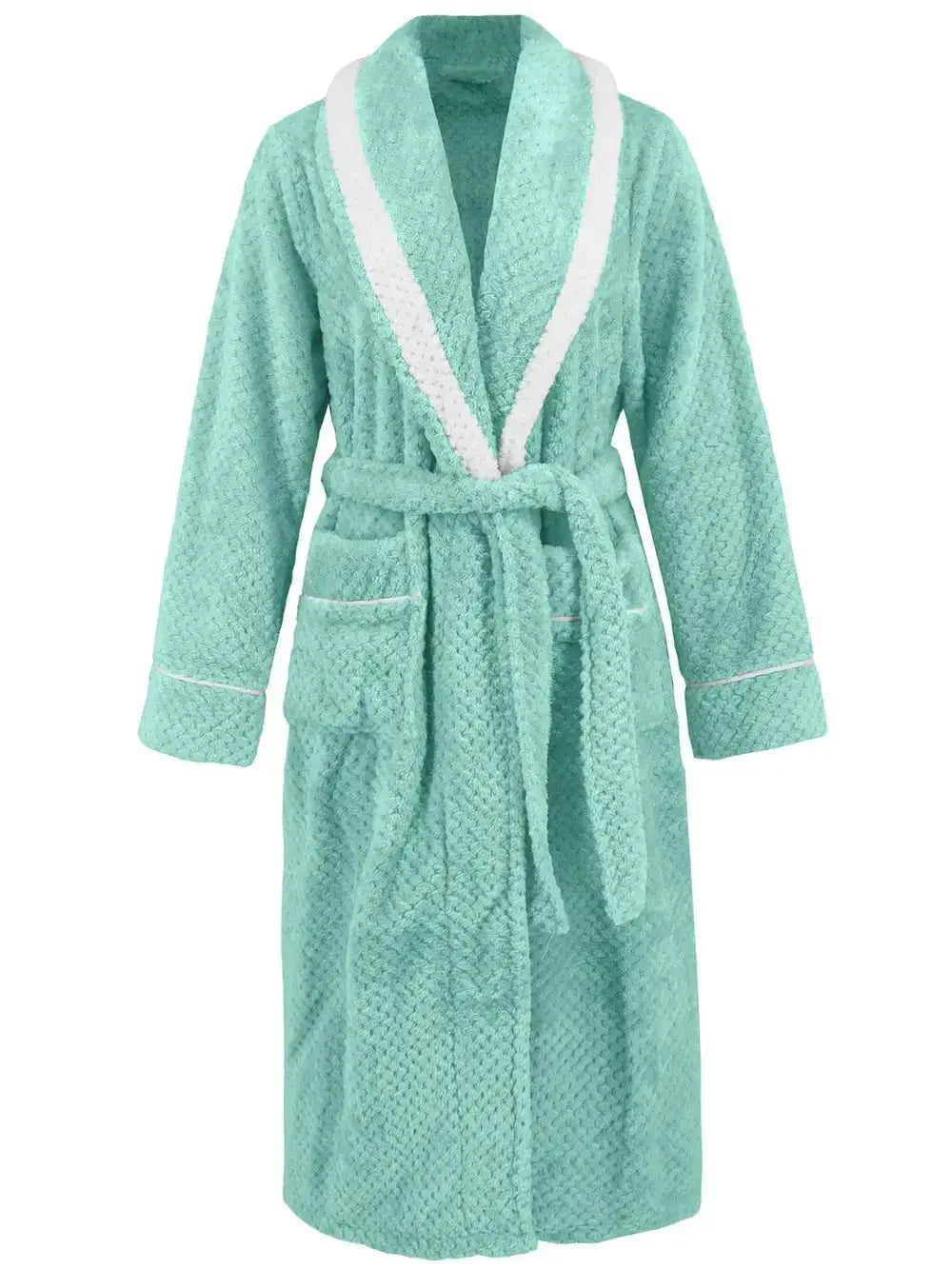 Plush pink lounge nightgown with contrast trim, tie waist, and pockets, perfect for comfortable sleepwear from Trendsi.