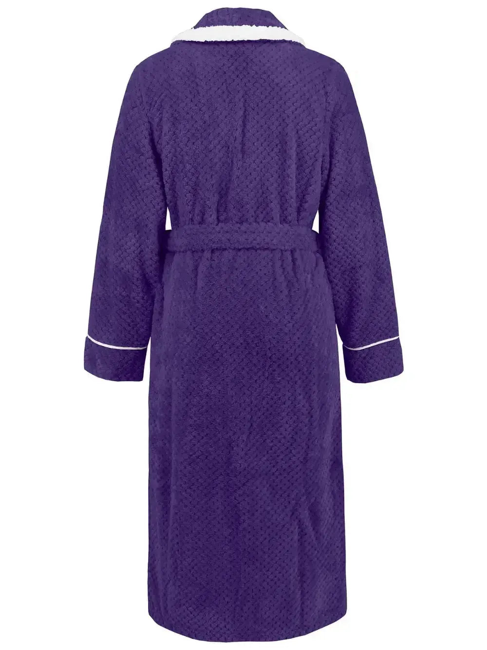 Trendsi plush navy nightgown with contrast trim, tie waist, and pockets, perfect for comfortable loungewear and sleep.