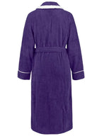 Trendsi plush navy nightgown with contrast trim, tie waist, and pockets, perfect for comfortable loungewear and sleep.