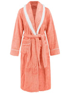 Trendsi plush lounge nightgown with contrast trim, tie waist, and pockets, made for comfortable sleepwear and relaxed lounging.