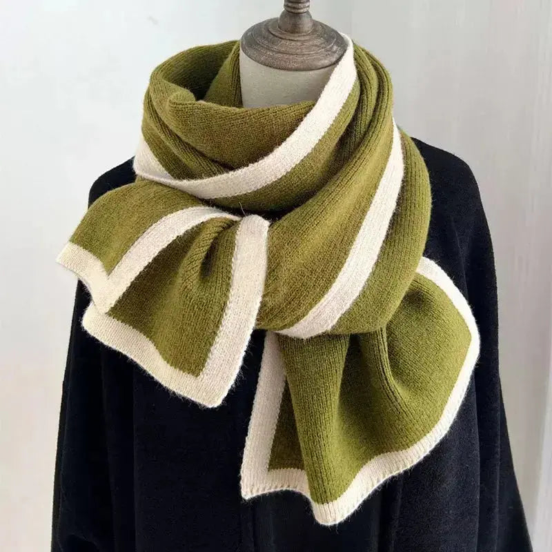 Modern contrast trim winter scarf by Plush Fashion Hub featuring a stylish edge design and plush fabric.