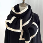 Plush Fashion Hub modern winter scarf with contrast trim, soft and warm cold weather accessory in stylish design.