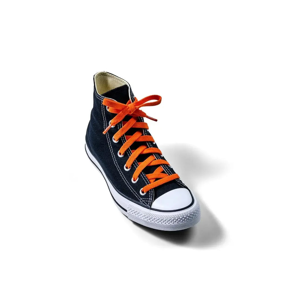 Coral orange elastic shoelace by Plush Fashion Hub, showing a close-up of the flexible, vibrant laces on a white background.