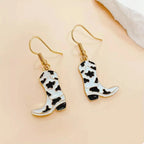 Gold-plated western cowgirl boot dangle earrings featuring playful western-inspired design by Plush Fashion Hub