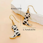 Gold-plated western cowgirl boot dangle earrings by Plush Fashion Hub, featuring playful Western-style jewelry with detailed boot design.