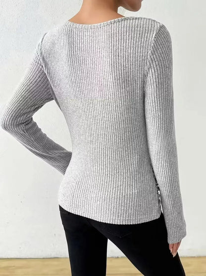 Cowl Neck Ribbed Long Sleeve Sweater - Plush Fashion Hub