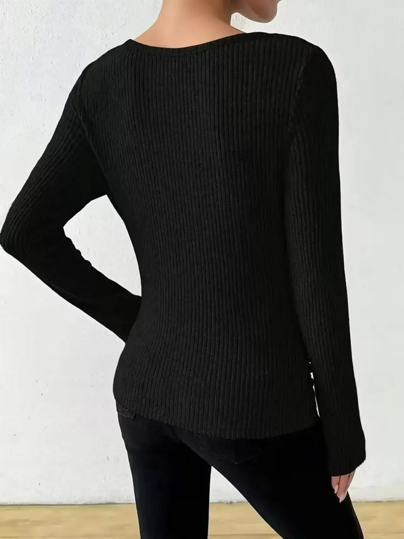 Cowl Neck Ribbed Long Sleeve Sweater - Plush Fashion Hub