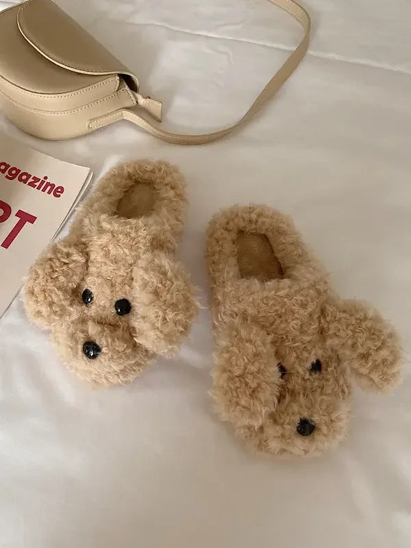 Cute Bear Cartoon Furry Slippers - Plush Fashion Hub