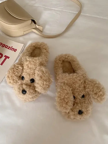 Cute Bear Cartoon Furry Slippers - Plush Fashion Hub