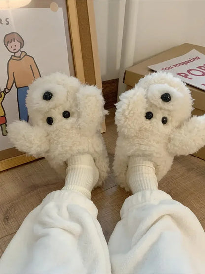 Cute Bear Cartoon Furry Slippers - Plush Fashion Hub