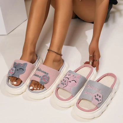 Cute Cartoon Kitten Home Slippers For Women - Plush Fashion Hub