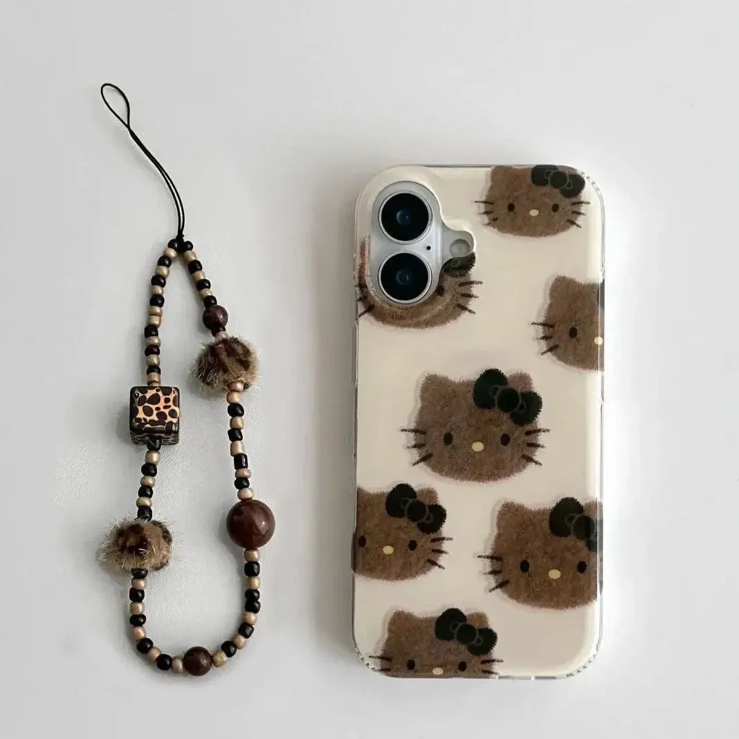 Cute Cartoon Kitty Black Leather Phone Case - Plush Fashion Hub
