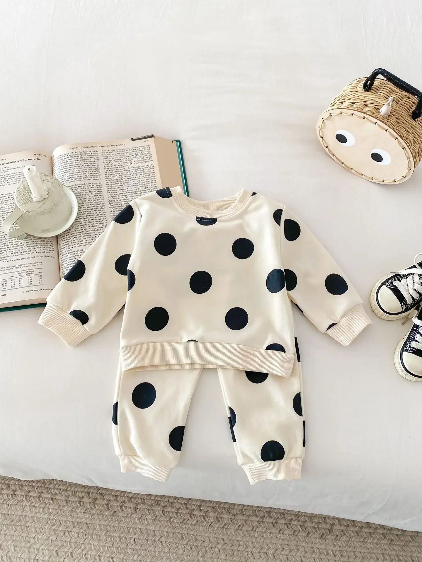 Cute Polka Dot Sweatshirt And Sweatpants Suit Leisure Sports Two-piece Set - Plush Fashion Hub