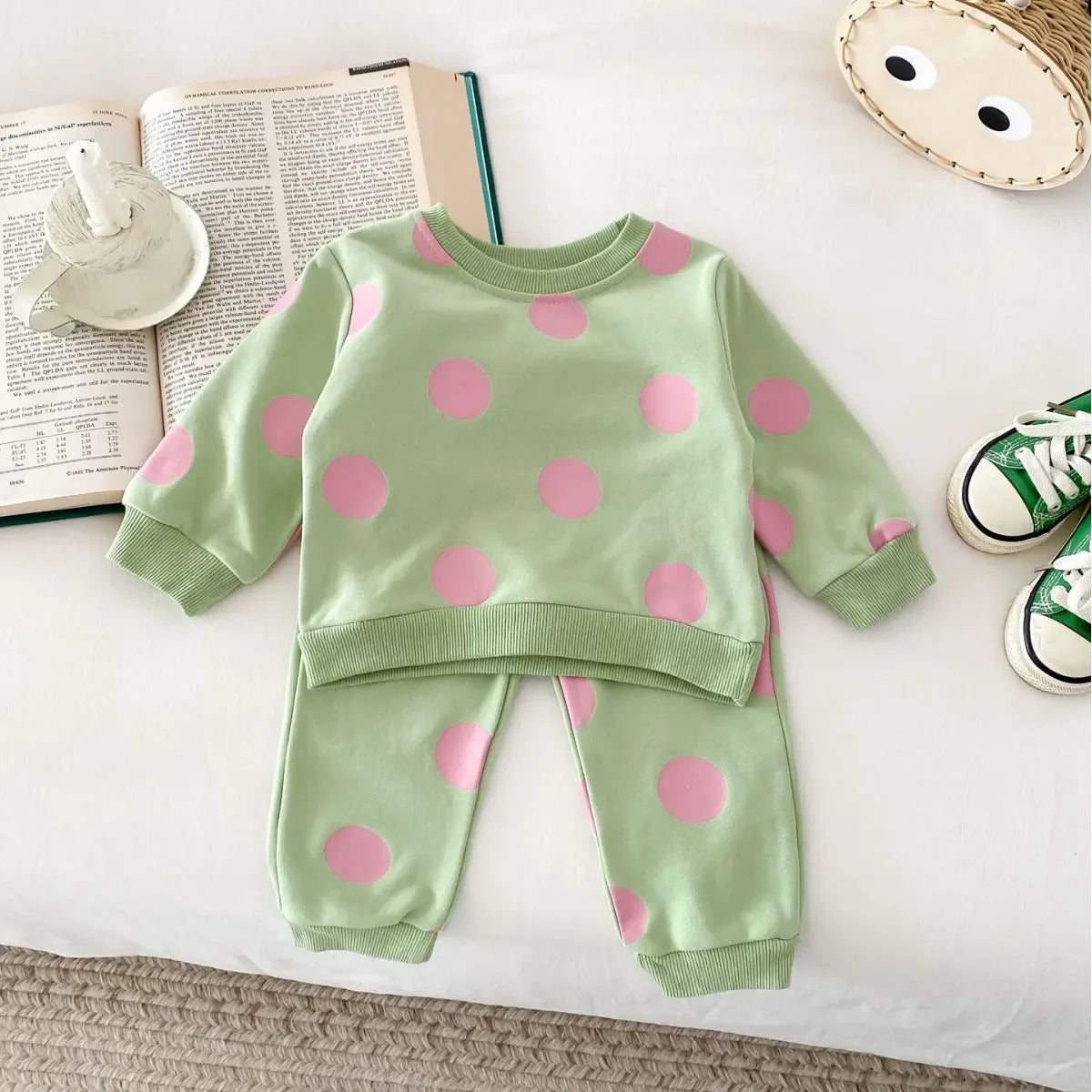 Cute Polka Dot Sweatshirt And Sweatpants Suit Leisure Sports Two-piece Set - Plush Fashion Hub