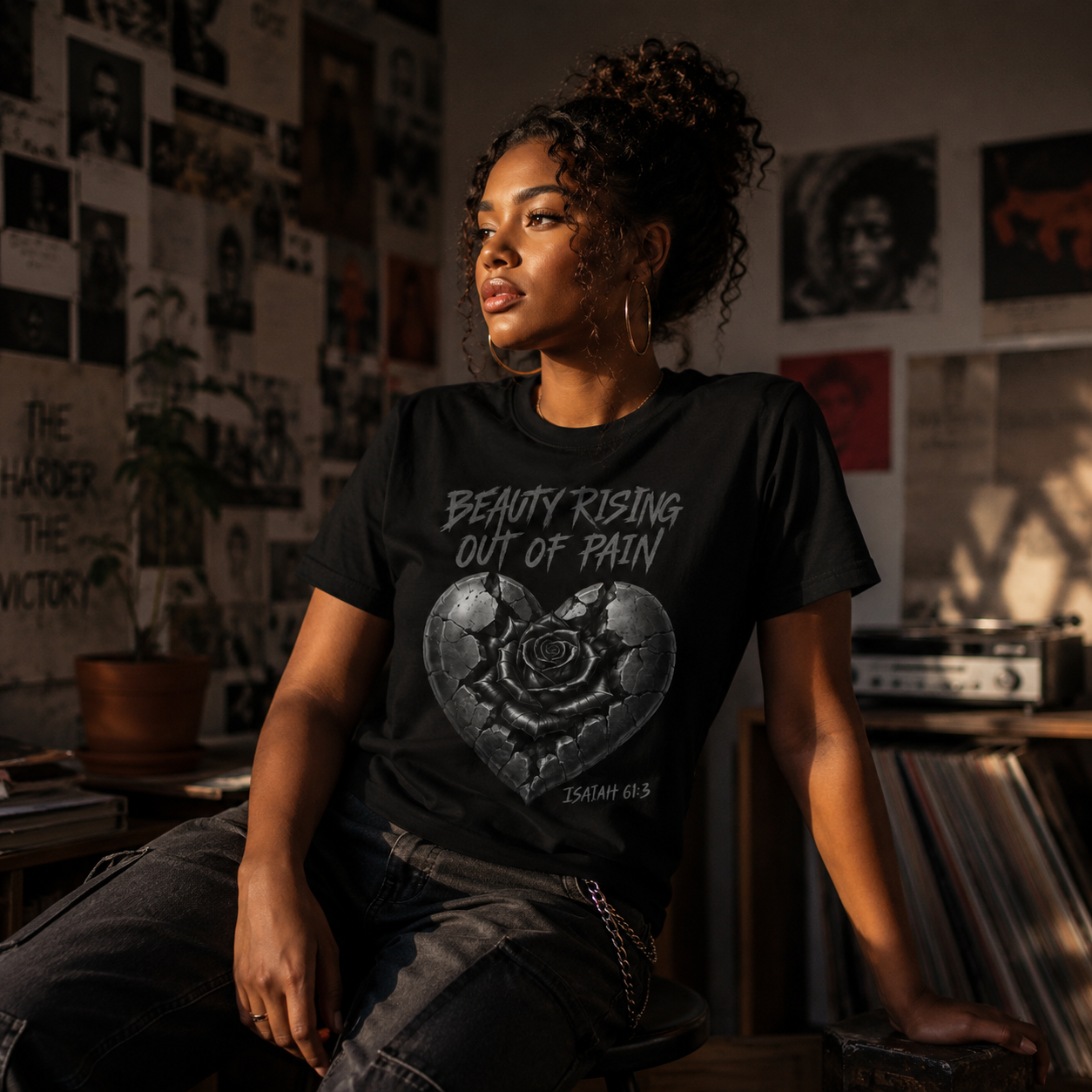 Wear Your Worship Beauty Rising Out of Pain T-shirt featuring Isaiah 61:3 from the SEEN. Her. Collection.