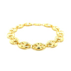 Gold puffed Mariner link bracelet in 14k yellow gold, featuring a polished, textured design, perfect for elegant jewelry collection.