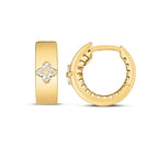 14k yellow gold trilogy diamond clover earrings with three sparkling diamond accents on each earring.