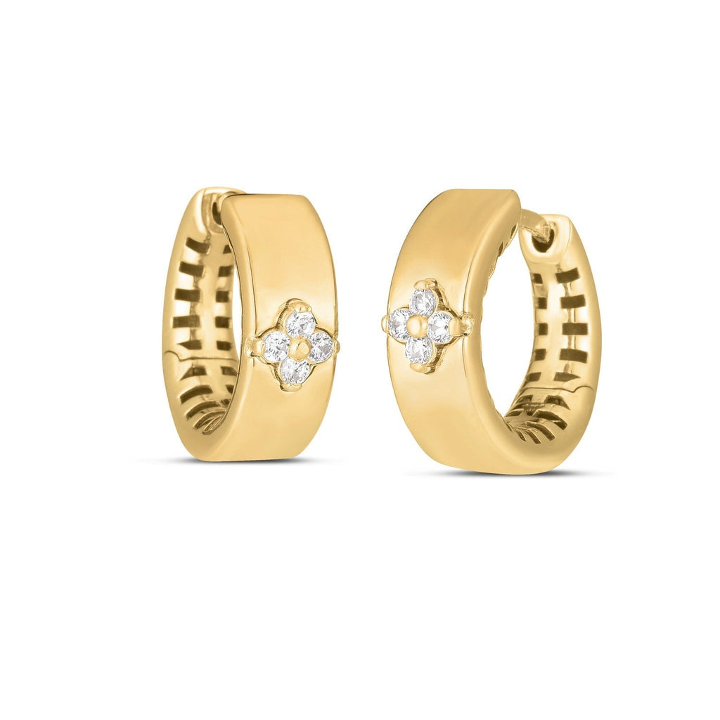 14k yellow gold trilogy diamond clover earrings with three sparkling diamond-studded clovers, crafted by Plush Fashion Hub.