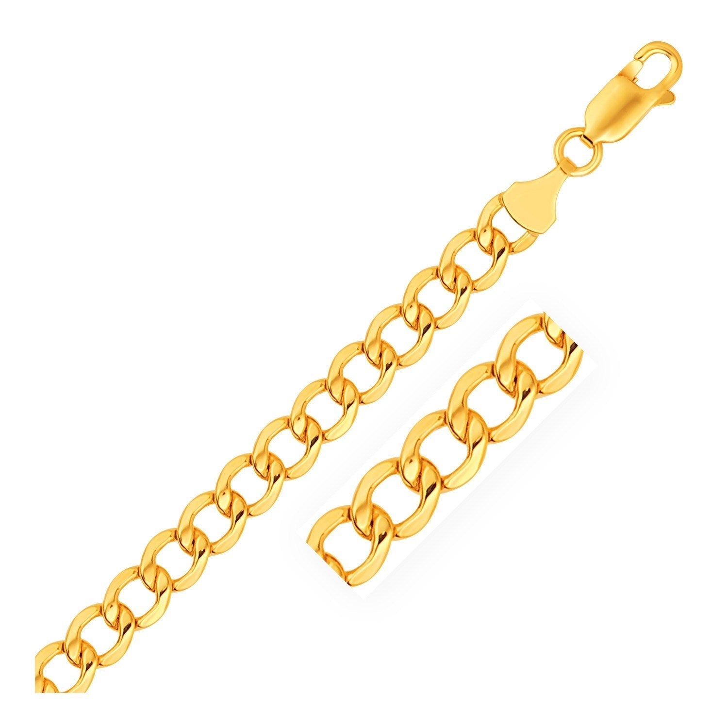 14k yellow gold Lite curb bracelet with 6.2mm links, crafted by Plush Fashion Hub, shown in close-up on a neutral background.