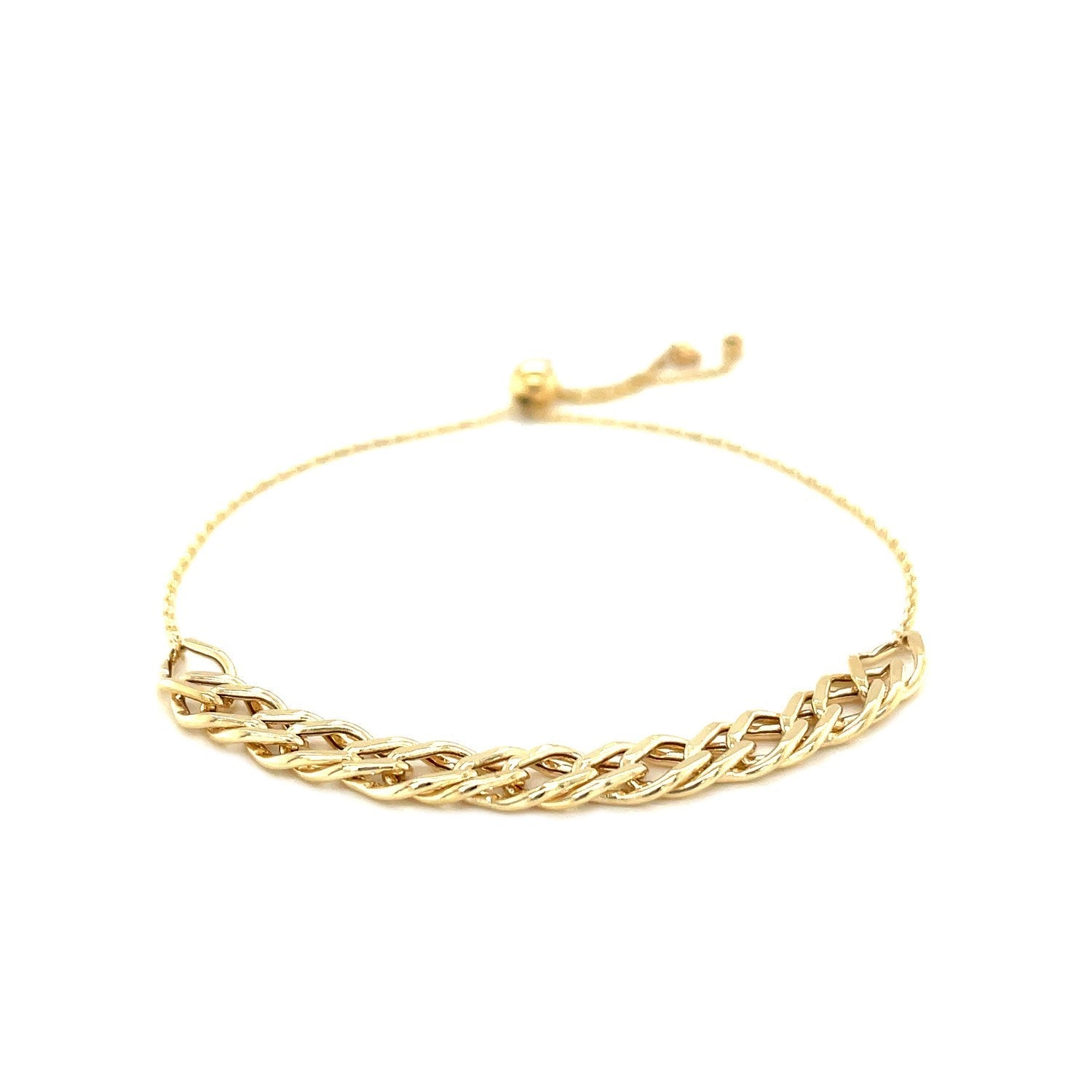 Adjustable 14k yellow gold chain bracelet with a sleek, elegant design, featuring a secure clasp and polished finish.