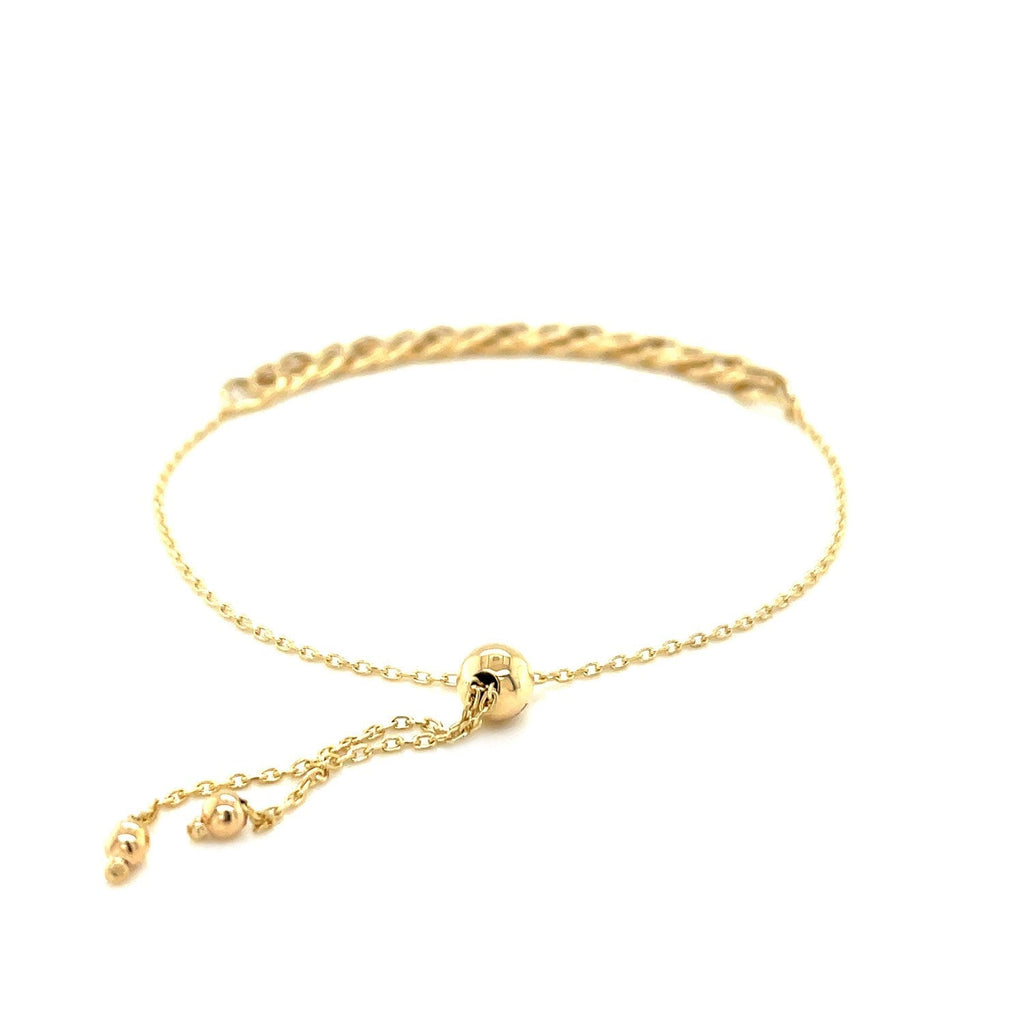 Adjustable 14k yellow gold chain bracelet with a sleek, polished finish, featuring a secure clasp and modern design.