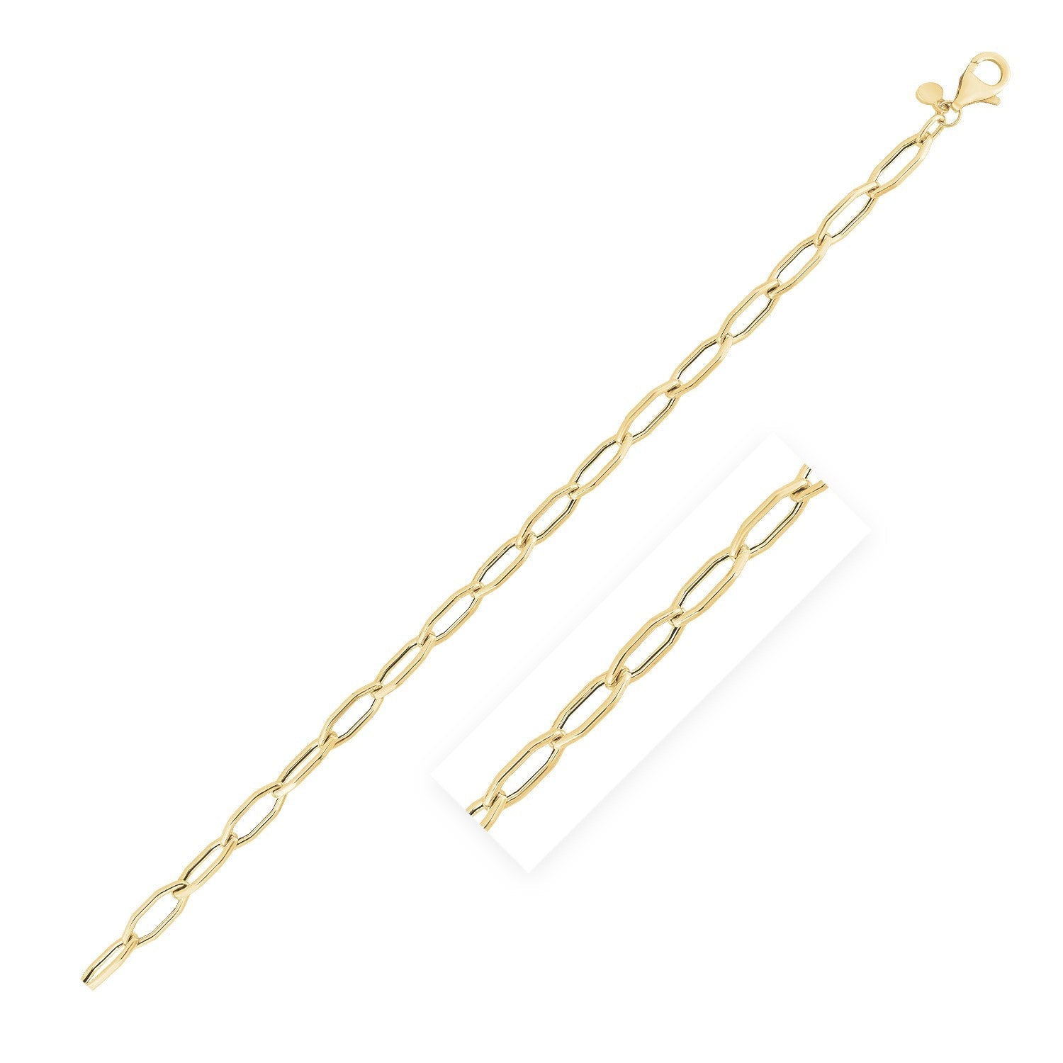 14k yellow gold high polish hexagon link bracelet with 5.0mm links, showcasing a stylish and elegant jewelry piece.