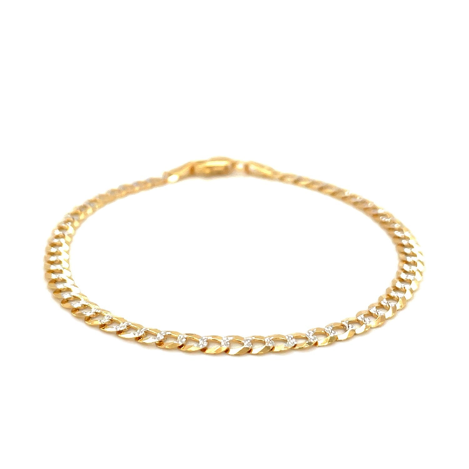 14k two-tone gold pave curb bracelet featuring 3.6mm links, showcasing a luxurious and stylish jewelry piece.