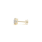 Certified IGI lab-grown round diamond stud earrings in 14k yellow gold, featuring 1.5 cttw G/VS2 diamonds.