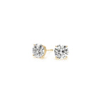 Certified IGI lab-grown 1.5 cttw round diamond stud earrings in 14k yellow gold with G/VS2 clarity.