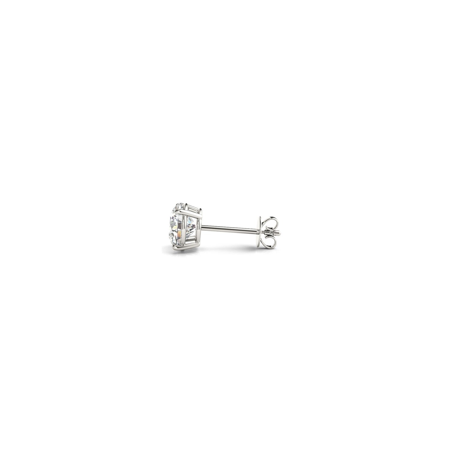 Lab-grown round diamond stud earrings in 14k white gold with G/VS2 clarity, 1/2 cttw, shown in close-up image.