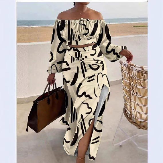 Elegance Two-Piece Off-Shoulder Top & Slit Skirt Set