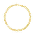14k yellow gold textured fancy chain bracelet with a high polish finish, 4mm width, showcasing intricate link design.