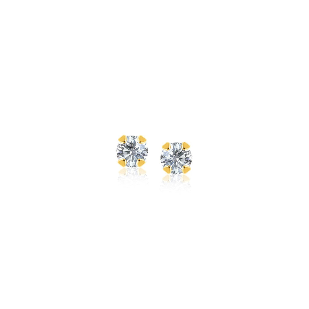 14k yellow gold stud earrings with faceted white cubic zirconia, showcasing elegant jewelry design and sparkling gemstone details