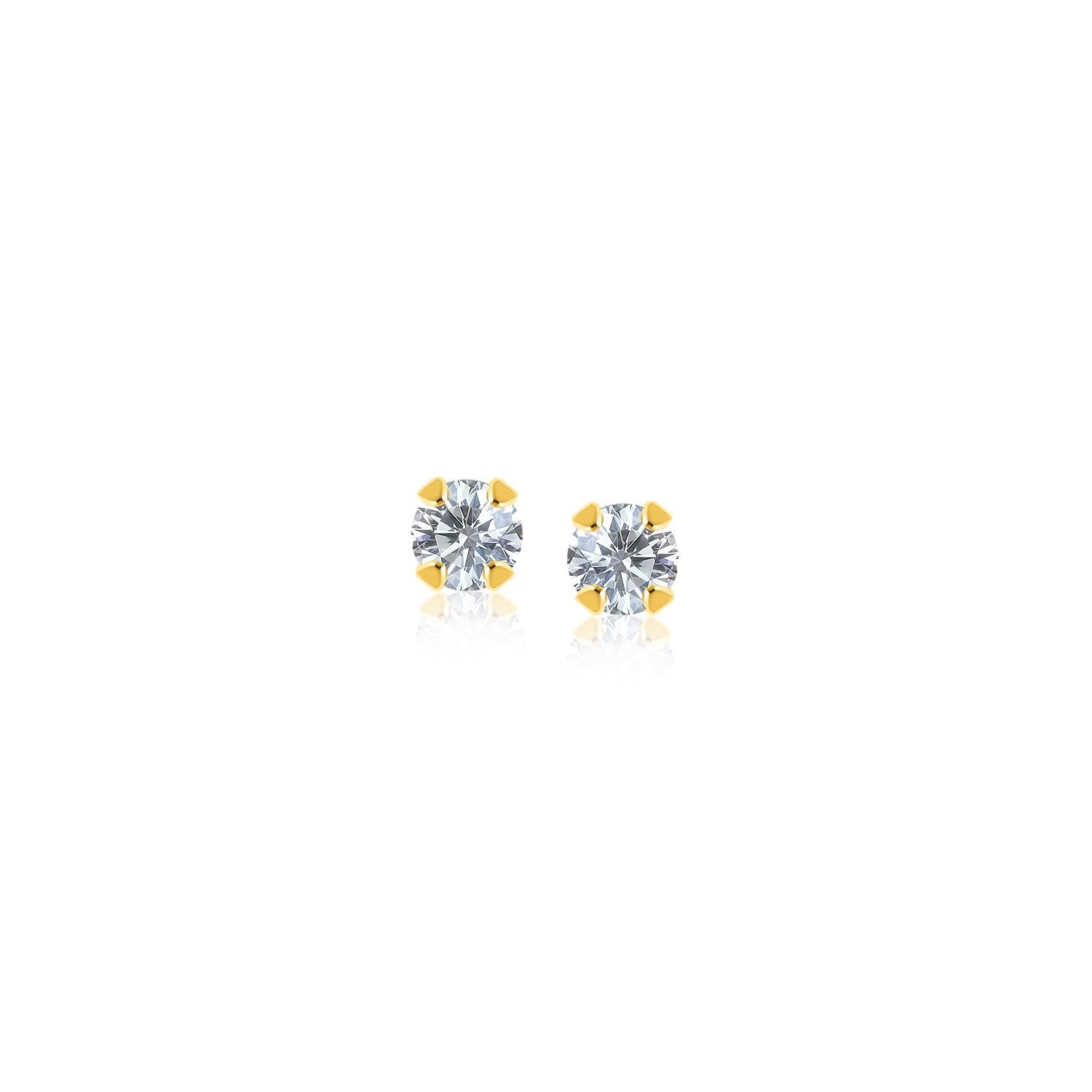 14k yellow gold stud earrings with faceted white cubic zirconia, showcasing elegant jewelry design and sparkling gemstone details