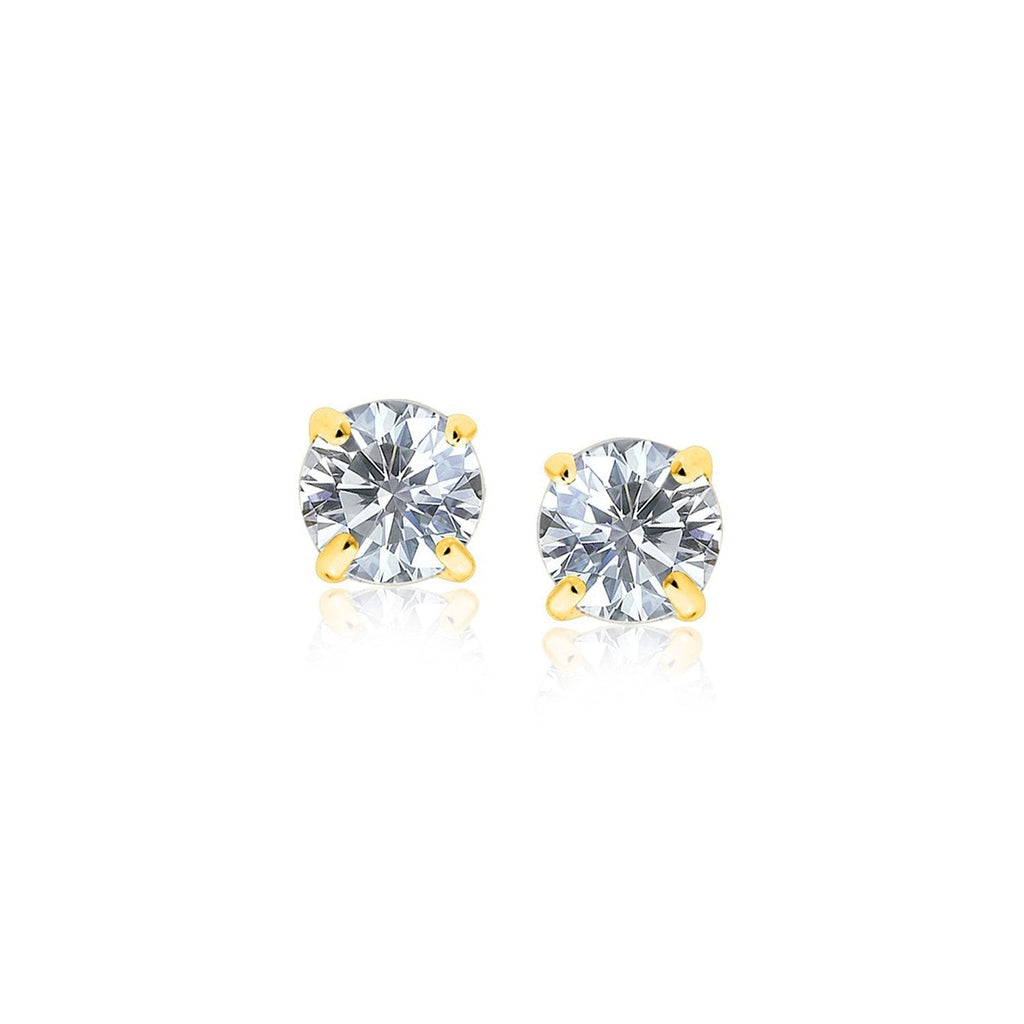 14k yellow gold stud earrings with white faceted cubic zirconia, elegant jewelry from Plush Fashion Hub