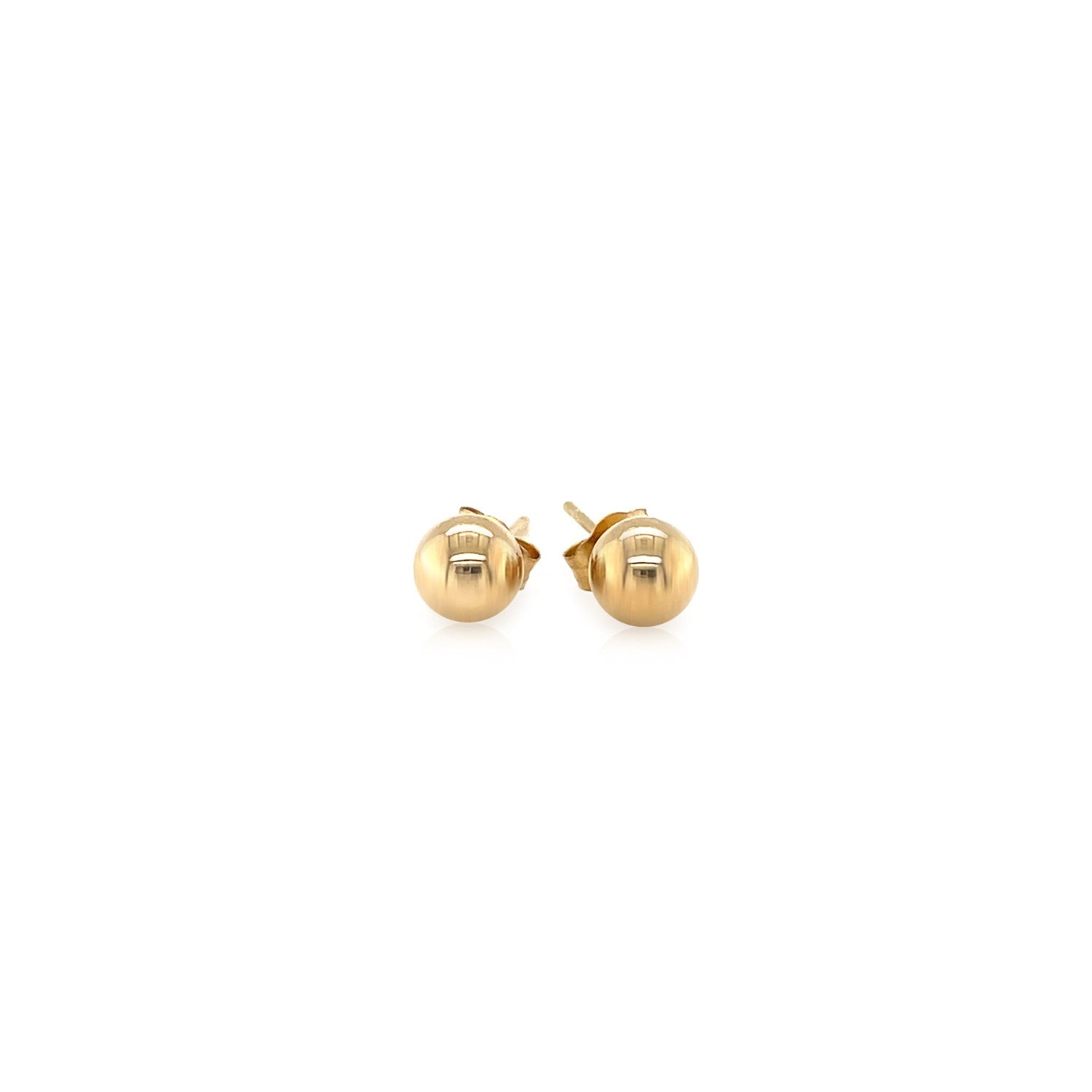 14k yellow gold round stud earrings with 5.0 mm diameter, featuring a polished finish and classic design.
