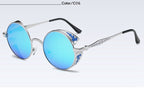 Fashion polarized steampunk sunglasses by FitiqueFit with round lenses and vintage metal frame, stylish eye wear accessory.