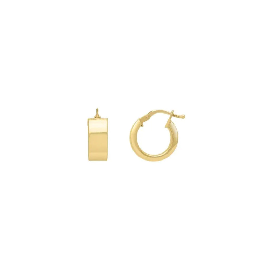 14k yellow gold medium square tube hoop earrings, stylish and modern jewelry accessory, shown in a close-up image.