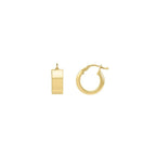 14k yellow gold medium square tube hoop earrings, stylish and modern jewelry accessory, shown in a close-up image.