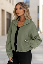 Women's Oversized Zip-Up Jacket with Pockets – High Neck Textured Coat