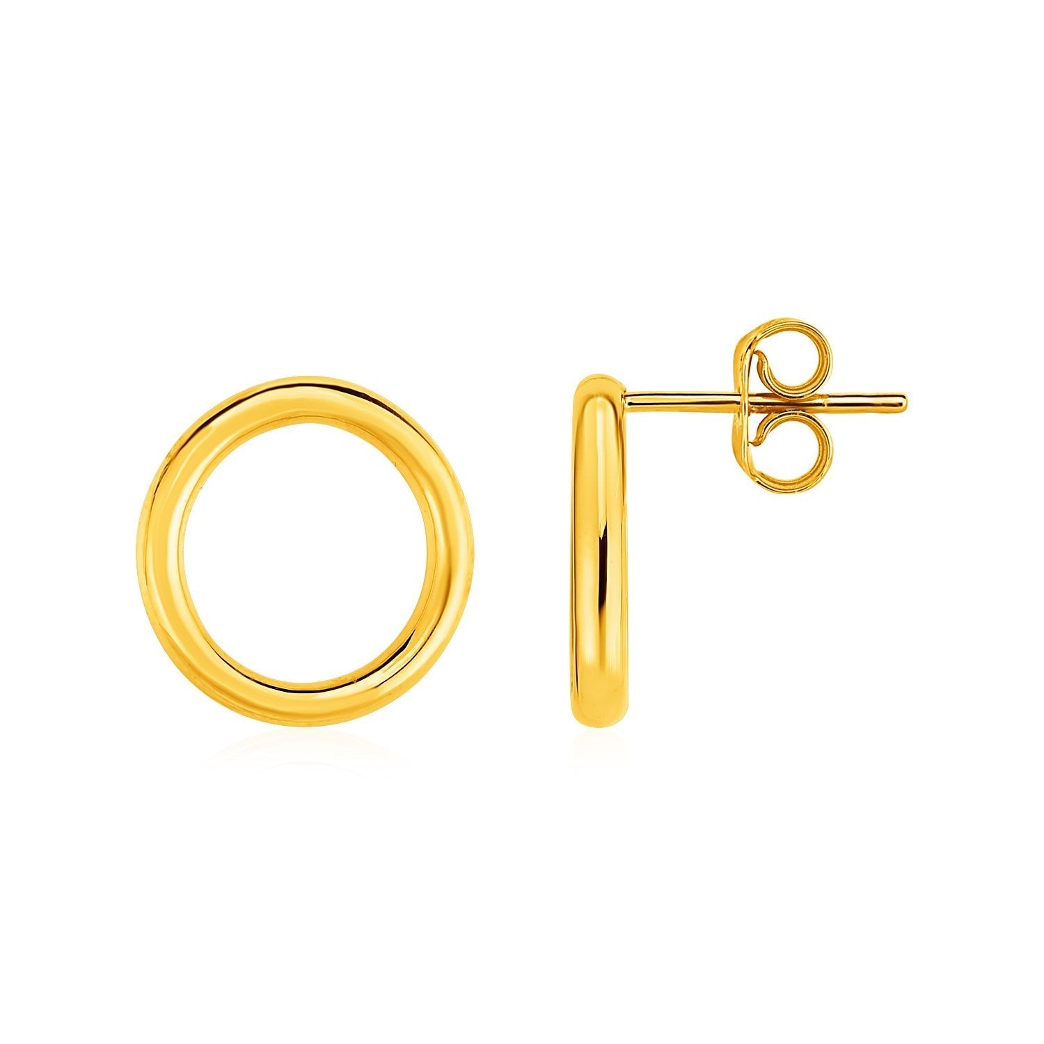14k yellow gold open circle post earrings, stylish jewelry accessory with simple hoop design, perfect for everyday wear