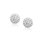 14k yellow gold stud earrings with white crystal ball accents, elegant jewelry by Plush Fashion Hub