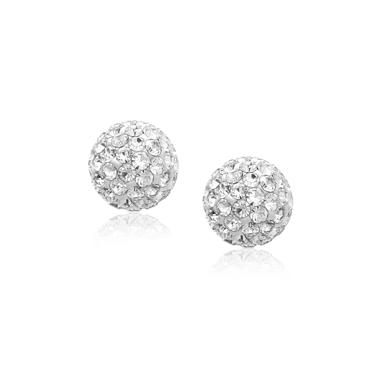 14k yellow gold stud earrings with white crystal ball accents, elegant jewelry by Plush Fashion Hub